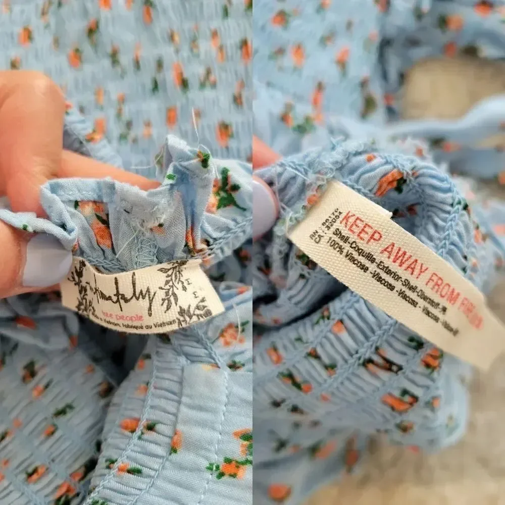 NWOT Free People bella smocked printed slip dress in sky blue